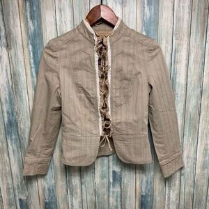 Rare Zara Tan Ruffle Trim Jacket, Size S